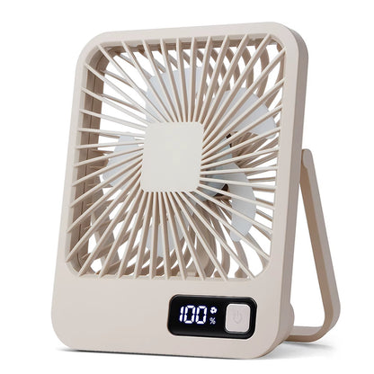 Desk Fan, Portable USB Rechargeable Fan, 180° Tilt Folding Personal Fan with Power Display, 5 Speeds Ultra Quiet Table Fan