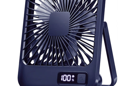 Desk Fan, Portable USB Rechargeable Fan, 180° Tilt Folding Personal Fan with Power Display, 5 Speeds Ultra Quiet Table Fan