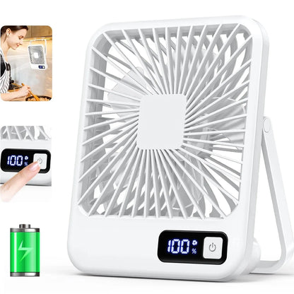 Desk Fan, Portable USB Rechargeable Fan, 180° Tilt Folding Personal Fan with Power Display, 5 Speeds Ultra Quiet Table Fan